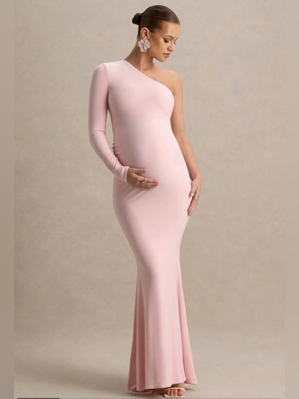Club L London One-Shoulder Soft Pink Gown